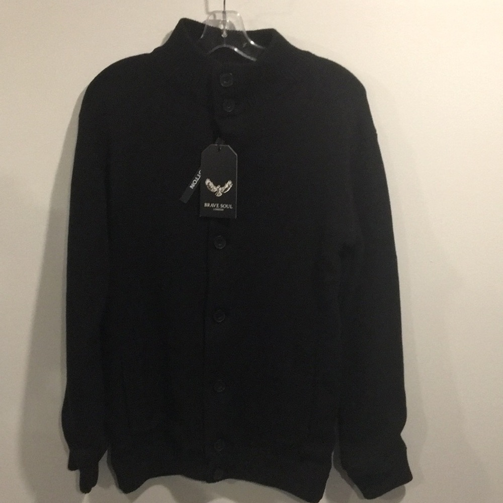 BRAVE SOUL Men’s Jet Black Sweater Jacket Size S